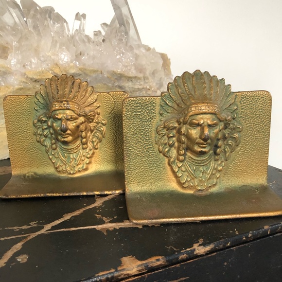 Vintage Brass Native American Bookends - Picture 10 of 10